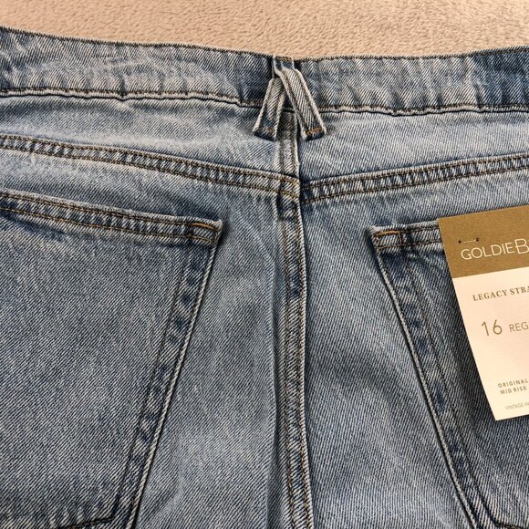 NWT Goldie Blues Women's Legacy Straight Jeans Size 16 Blue Denim Mid-Rise Slit - Picture 14 of 16